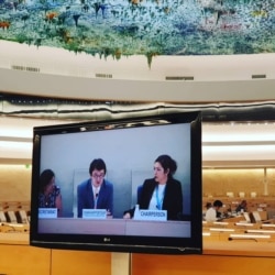 서창록 교수가 유엔 인권이사회 자문위원으로 인권이사회에서 발언하고 있다.