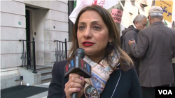 Shirin Nariman, organizer of the protest against Iranian Foreign Minister Mohammad Javad Zarif, speaks to VOA Persian in New York, April 23, 2018.
