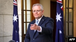 Perdana Menteri Australia Scott Morrison di Gedung Parlemen Australia di Canberra pada 22 Maret 2020. (Foto: AFP)