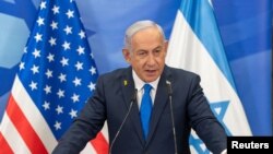 Waziri Mkuu wa Israel Benjamin Netanyahu alipohudhuria mkutano wa pamoja na waandishi wa habari pamoja na Waziri wa Mambo ya Nje wa Marekani Marco Rubio mjini Jerusalem, Februari 16, 2025. REUTERS
