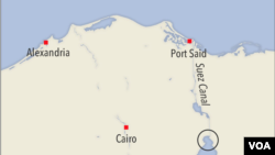 Map of Suez Canal. The city of Ismailia is south of Port Said.