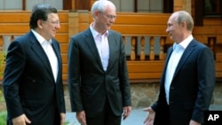 Жозе Мануэль Баррозу, Херман ван Ромпей и Владимир Путин. Екатеринбург. Россия. 3 июня 2013 г.