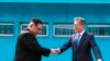 FILE - North Korean leader Kim Jong Un, left, met with South Korean President Moon Jae-in, April 27, 2018, at the border village of Panmunjom in Demilitarized Zone. 