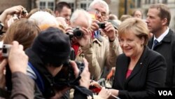 Kanselir Jerman Angela Merkel saat hadir dalam perayaan 20 tahun reunifikasi Jerman di Bremen, 3 Oktober 2010.
