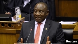 President Cyril Ramaphosa delivers his State of the Nation address at parliament in Cape Town, South Africa, February 13, 2020. REUTERS/Sumaya Hisham