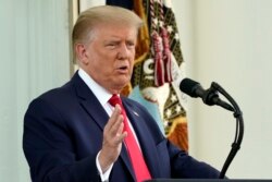 President Donald Trump speaks during a news conference on the North Portico of the White House, Monday, Sept. 7, 2020, in Washington. (AP Photo/Patrick Semansky)