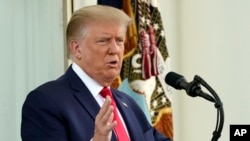 Presiden AS Donald Trump berbicara di Gedung Putih pada libur Hari Buruh AS, Senin 7 September 2020.