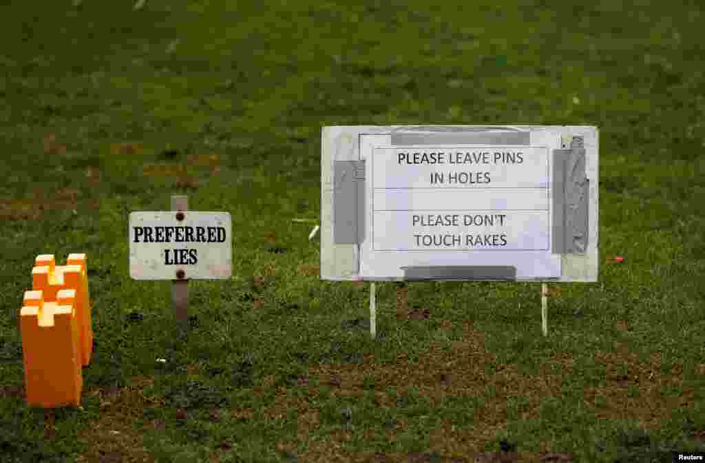 General view of a sign at Chester-le-Street Golf Club is seen as the spread of the coronavirus disease (COVID-19) continues, in Chester-le-Street, Britain.