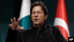 FILE - Pakistan's Prime Minister Imran Khan speaks during a news conference in Ankara, Turkey, Jan. 4, 2019.