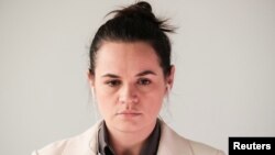Belusus opposition leader Sviatlana Tsikhanouskaya takes part in an U.N. General Assembly online debate from Vilnius, Lithuania, Sept. 4, 2020.