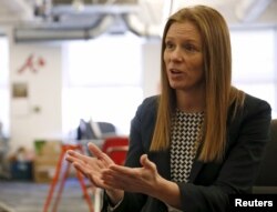 FILE - Monika Bickert, Facebook's head of global policy management, talks about the site in Washington, Feb. 2, 2016.