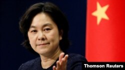 화준잉 중국 외교부 대변인이 21일 베이징에서 정례 브리핑을 하고 있다. 