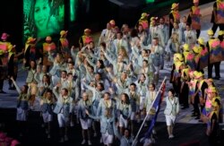 Tim Australia pada upacara pembukaan Olimpiade Musim Panas 2016 di Rio de Janeiro, Brasil, 5 Agustus 2016.