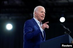 ปธน.โจ ไบเดน ขณะขึ้นหาเสียงในเมืองราลีย์ รัฐนอร์ธแคโรไลนา เมื่อ 28 มิ.ย. 2567