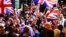 Pro-union protestors chant and wave Union Flags during a demonstration at George Square in Glasgow, Scotland, Sept. 19, 2014.