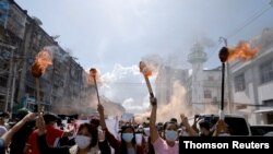 미얀마 양곤에서 군부에 반대하는 시위가 열렸다. (자료사진)