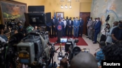 Interim Prime Minister Claude Joseph gives a press conference almost a week after the assassination of President Jovenel Moise, in Port-au-Prince, Haiti, July 13, 2021.