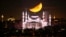 Bulan sabit tampak menjelang terbenam di belakang kubah Masjid Sultanahmet yang dikenal sebagai &quot;Masjid Biru&quot; selama bulan suci Islam Ramadan di Istanbul, Turki. (AP)&nbsp;
