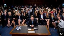 President Donald Trump's Supreme Court nominee, Brett Kavanaugh, a federal appeals court judge, arrives before the Senate Judiciary Committee on Capitol Hill in Washington, Sept. 5, 2018.