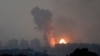 Fire and smoke rise following an Israeli airstrike in the Gaza Strip, as seen from southern Israel, Oct. 28, 2023.