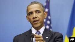 Presiden AS Barack Obama berbicara soal Suriah dalam konferensi pers di Stockholm, Swedia Rabu (4/9).