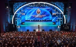 블라디미르 푸틴 러시아 대통령이 지난 2018년 11월 러시아군 정보총국(GRU)회의에서 연설을 했다.