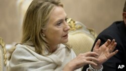 U.S. Secretary of State Hillary Rodham Clinton at the ASEAN regional forum at Peace Palace in Phnom Penh, July 12, 2012.