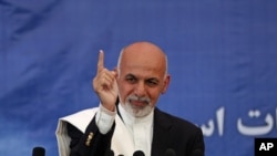 Afghan presidential candidate Ashraf Ghani Ahmadzai addresses a news conference in Kabul, Afghanistan, Thursday, May 15, 2014