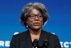 Linda Thomas-Greenfield, U.S. President-elect Joe Biden's choice to become the next U.S. ambassador to the United Nations, speaks as President-elect Biden announces his national security nominees.