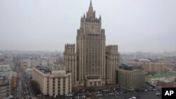 រូបឯកសារ៖ ទិដ្ឋភាព​នៃ​​អាគារ​ក្រសួង​ការបរទេស​រុស្ស៊ី​ក្នុង​ទីក្រុង​មូស្គូ។