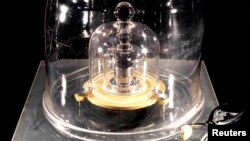 The International Prototype of the Kilogram (IPK) is pictured in Paris, France, in this undated photo obtained from social media, Nov. 12, 2018. 