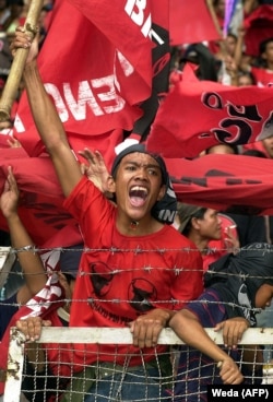 Pendukung Partai Demokrasi Indonesia Perjuangan (PDIP) di Jakarta. (Foto: AFP/Weda)