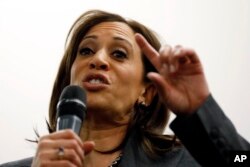 Sen. Kamala Harris, D-Calif., speaks to students at Drake University in Des Moines, Iowa, Jan. 28, 2019.