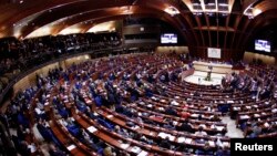 FILE - General view of the plenary session of the Council of Europe during the official opening of the Strasbourg World Forum for Democracy, organized at the Council of Europe in Strasbourg, Oct. 8, 2012. 