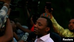 FILE - Prominent Nigerian journalist and activist Omoyele Sowore talks to the media after being released on bail by Nigeria's government, in Abuja, Nigeria, Dec. 24, 2019. 