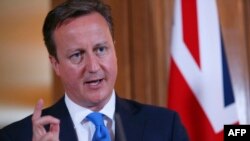 Britain's Prime Minister David Cameron (R) speaks during a joint press conference with his Italian counterpart Enrico Letta (L) following a meeting in London, July 17, 2013.