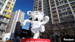 25일 강릉 올림픽 선추촌에 2018 평창올림픽 마스코트인 수호랑 동상이 서 있다.