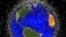 NASA tracks more than 500,000 pieces of space debris as they orbit the Earth, each represented here by a dot.