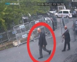 FILE - A still image taken from CCTV video and obtained by TRT World claims to show Saudi journalist Jamal Khashoggi, highlighted in a red circle by the source, as he arrives at Saudi Arabia's Consulate in Istanbul, Oct. 2, 2018.