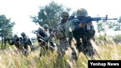 미국과 한국 해병대 장병들이 지난 2일 백령도에서 합동전술훈련을 하고 있다.