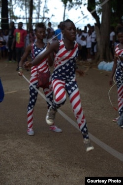 Abdoule Camara, not shown, buys uniforms – including this star-spangled version – for the 30 girls he coaches. (Courtesy photo / International Medalist Association)