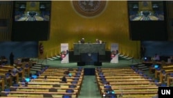 Sidang Majelis UMum PBB di Markas Besar PBB, New York, 21 September 2021.