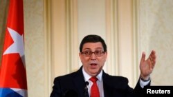 Menteri Luar Negeri Kuba, Bruno Rodriguez berbicara di Wina, Austria (19/6).