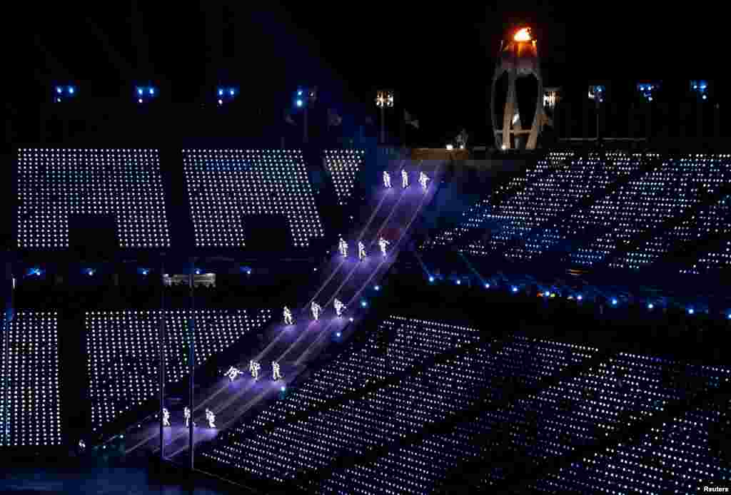 Artists perform during the closing ceremony at Pyeongchang Olympic Stadium, in South Korea, Feb. 25, 2018.