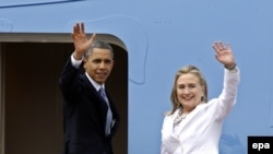 Shugaban Amurka Barack Obama da Hillary Clinton 'yar takarar shugaban kasa a karkashin jam'iyyar Democrat
