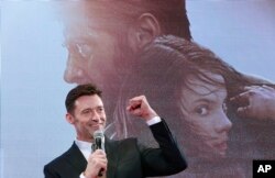 FILE - Actor Hugh Jackman speaks during the Japan premiere of his film "Logan" in Tokyo, May 24, 2017.