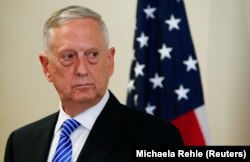 FILE - U.S. Defense Secretary Jim Mattis attends a press conference in Garmisch-Partenkirchen, Germany, June 28, 2017.