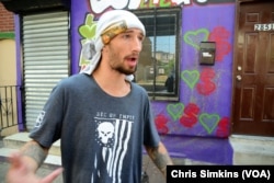 Anthony, 28, has been off and on using heroin in a Kensington neighborhood in Philadelphia, Aug. 17, 2017.