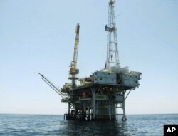Photo provided by the California State Lands Commission shows Platform Holly, an oil drilling rig in the Santa Barbara Channel offshore of the city of Goleta, California.