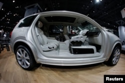 The interior of the 2017 Volvo XC90 T6 is seen during the media preview of the 2016 New York International Auto Show in Manhattan, New York, March 24, 2016.